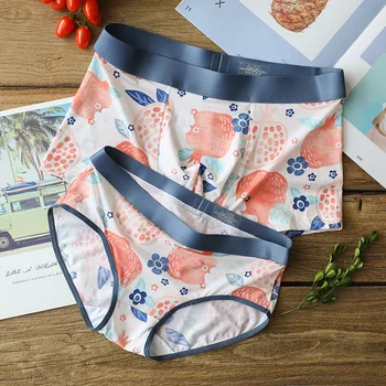 

Cute fruit print panties for lovers thin breathable couple underwear women silk cool briefs men boxers