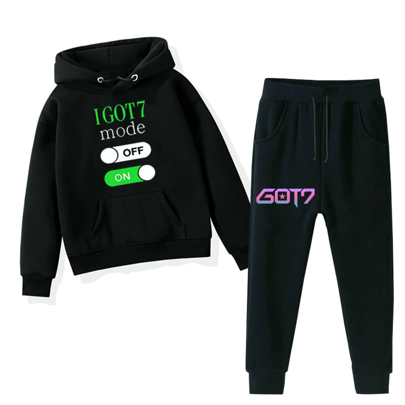 Got7/Одежда для маленьких мальчиков; детская толстовка с капюшоном; Bsby; зимние комплекты; длинные штаны с толстовкой; комплект из 2 предметов; Одежда для девочек-подростков - Цвет: 924-925h-bj-1219.1