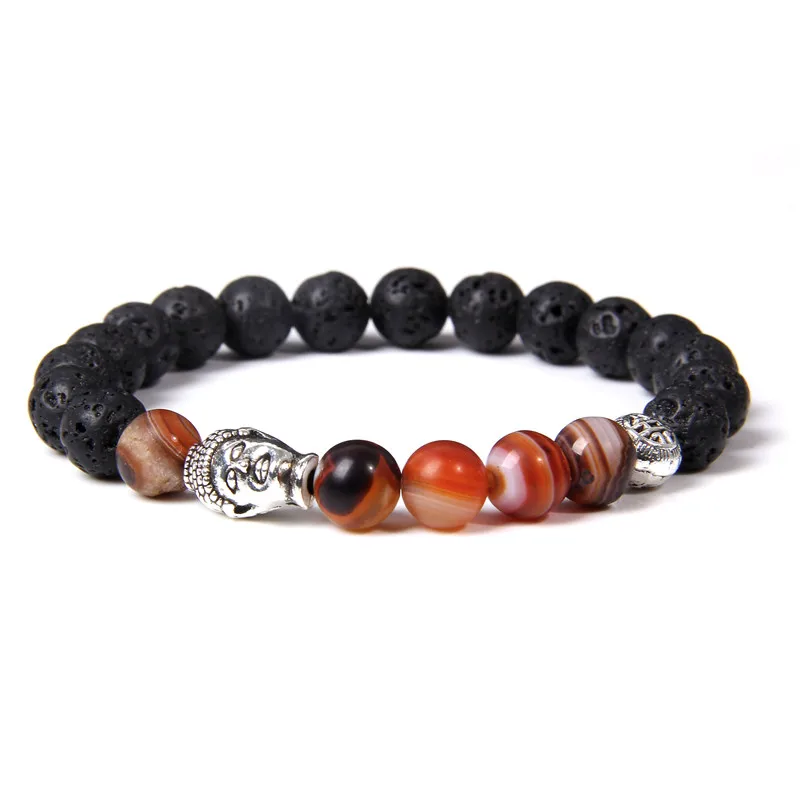 Серебряный цвет подвеска в виде головы Будды Браслеты Мужчины буддизм Черный