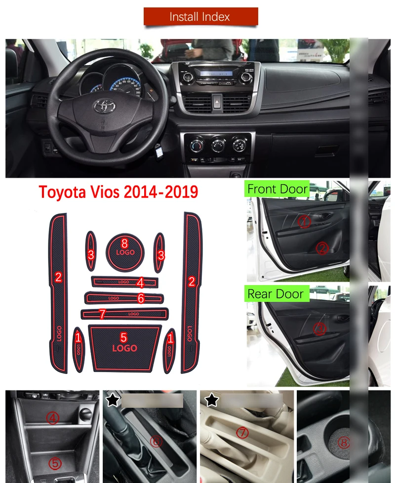 Коврик для двери для Toyota Vios XP150 Yaris ATIV TRD Противоскользящий коврик ворота слот подставка анти-грязный