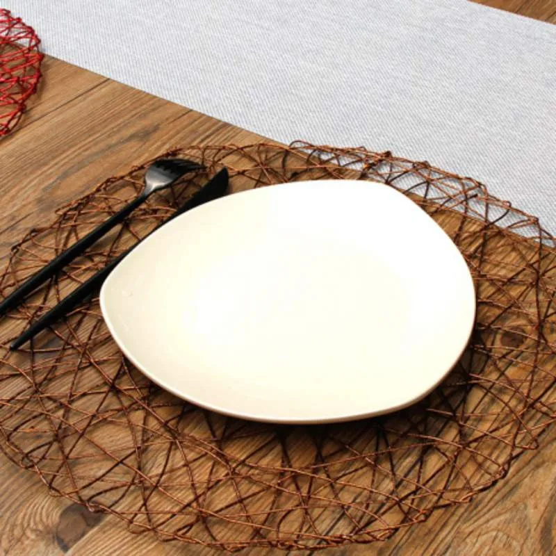 

Woven Round Placemat Solid Color Table Mat Holidays Parties Decorative Dining Mats
