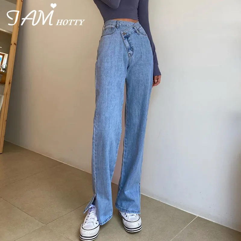 

Design High Waist Split Women's Jeans Baggy Casual Distressed Mom Classic Biker Y2K Oversize Denim Pants Streetwear2020 Iamhotty