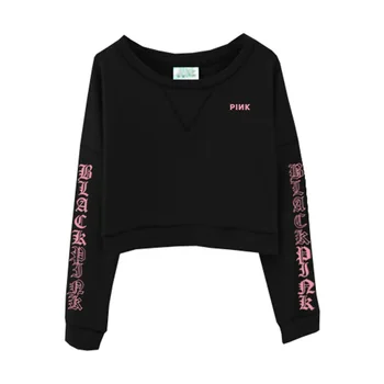 

Fashion Blackpink Concert Same Printing O Neck Thin Sweatshirt for Girls Women Kpop Black O Neck Loose Hoodies Sexy Top Clothes