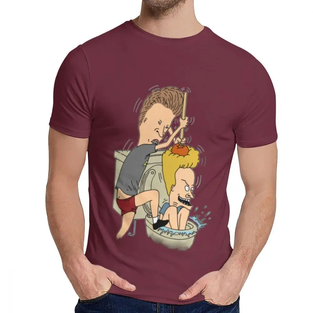 Чистый хлопок Beavis Butthead Туалет забавная Футболка Мужская Уличная качественная классическая футболка с круглым вырезом - Цвет: Бургундия
