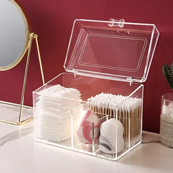 

Transparent Makeup Cotton Swabs Box Covered Desktop Organizer Jewelry Container