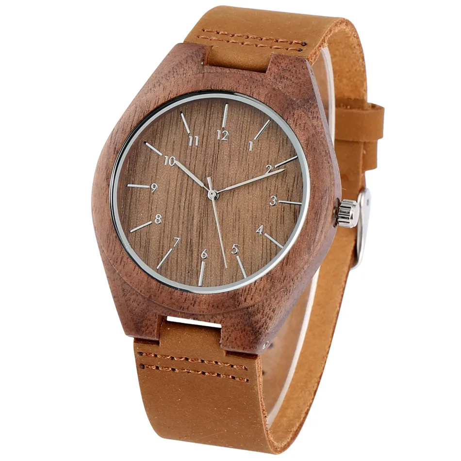 walnut wood REDFIRE арабские цифры дисплей циферблат деревянные часы мужские часы черное дерево часы из натуральной кожи наручные мужские кварцевые часы - Цвет: walnut wood