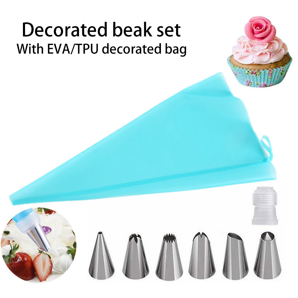 

8PCS/Set Reusable Silicone Icing Piping Cream Pastry Bag 6 Stainless Steel Nozzle Set DIY Cake Decorating Tips Set Pastry Tools
