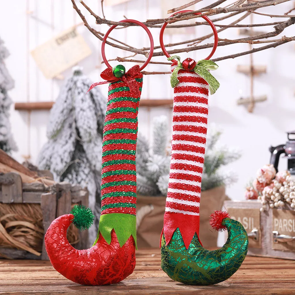 

Christmas Ornament Striped Elf Boots Pendant Xmas Tree Door Hanging Decoration Christmas Drop Ornaments Home Party#T2
