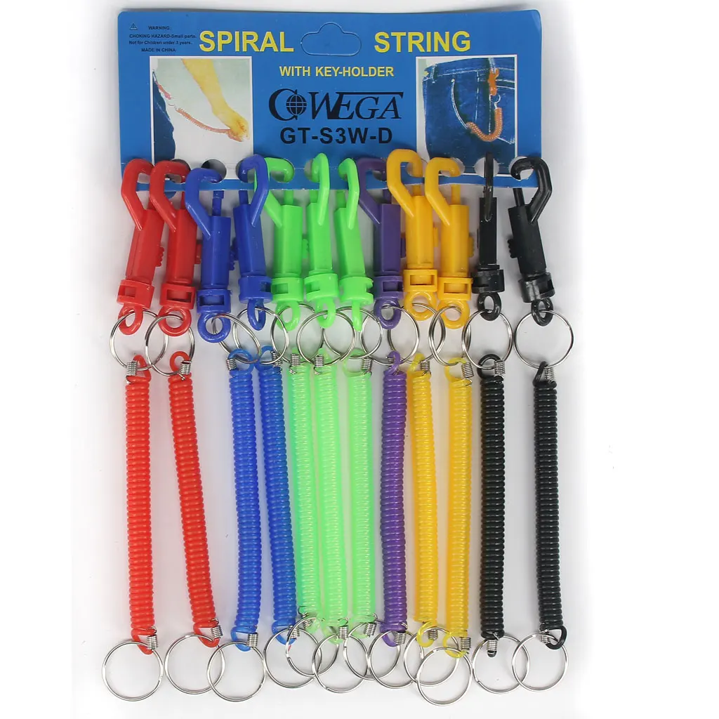 12 Mixed Spring Spiral Keyring Chain Strap Lobster Clasp Key Rings Belt Clip