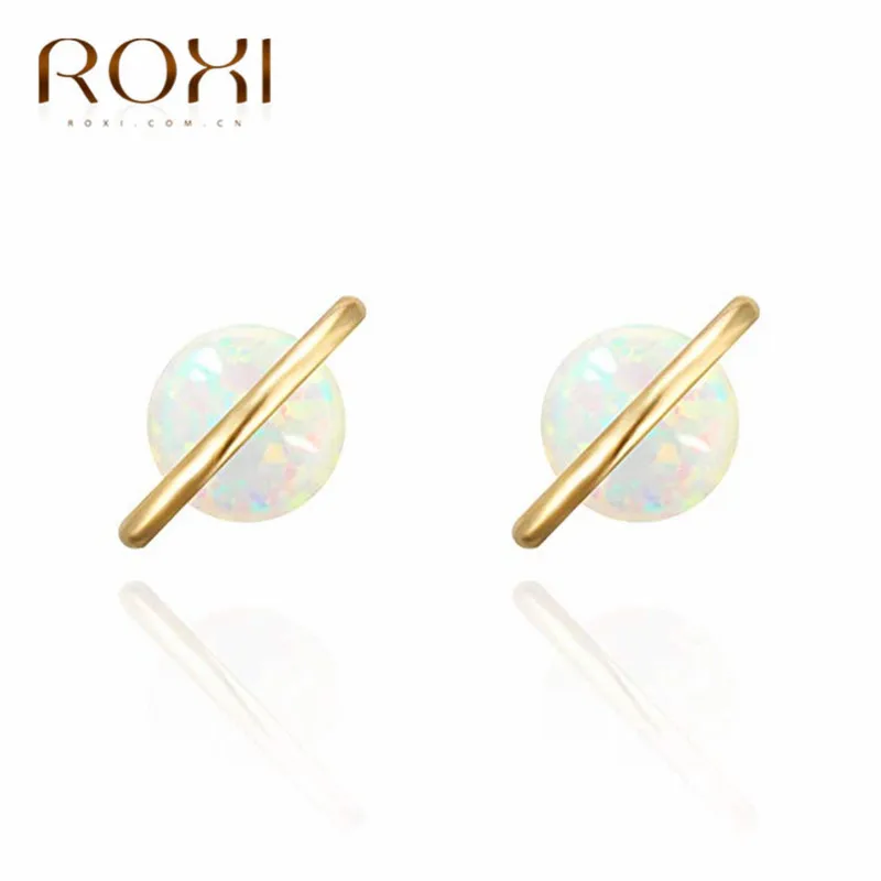 ROXI модные белые серьги с огненным опалом для женщин золотого цвета, круглые серьги-гвоздики в корейском японском стиле, ювелирные изделия