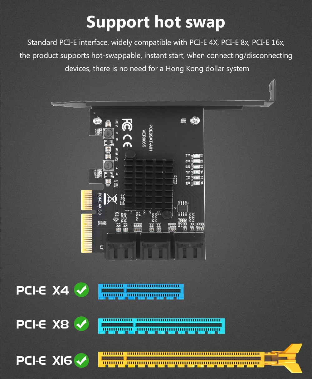 TISHRIC PCI-E SATA Controller Expansion Card - 6/8/10 Ports, ASM1166, PCI SATA3.0 Adapter Description Image.This Product Can Be Found With The Tag Names Adapter, Asm1166 6 ports, Asm1166 sata controller, Expansion card, Pci sata ide controller card