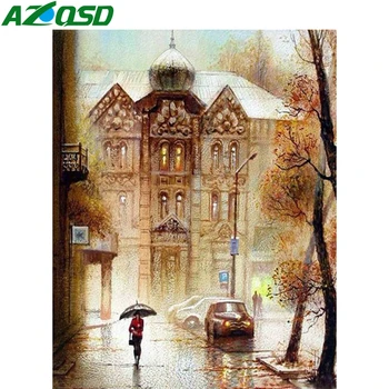 

AZQSD Adult Painting By Number Canvas Kits Landscape Home Decoration DIY Unframe Coloring By Numbers Srteet Handpainted Gift