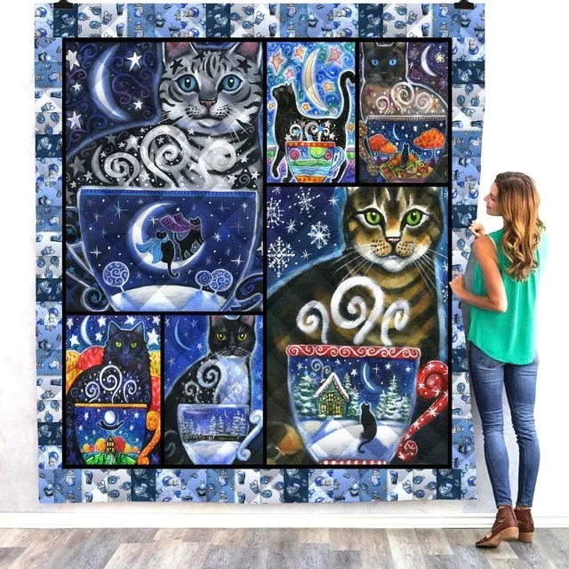 picture color Anime Cat Halloween Printed Home Sofa Cover Quilt Queen King For Bed Soft Travel Hotel Warm Blanket Cotton Quilt Dropshipping - Цвет: picture color