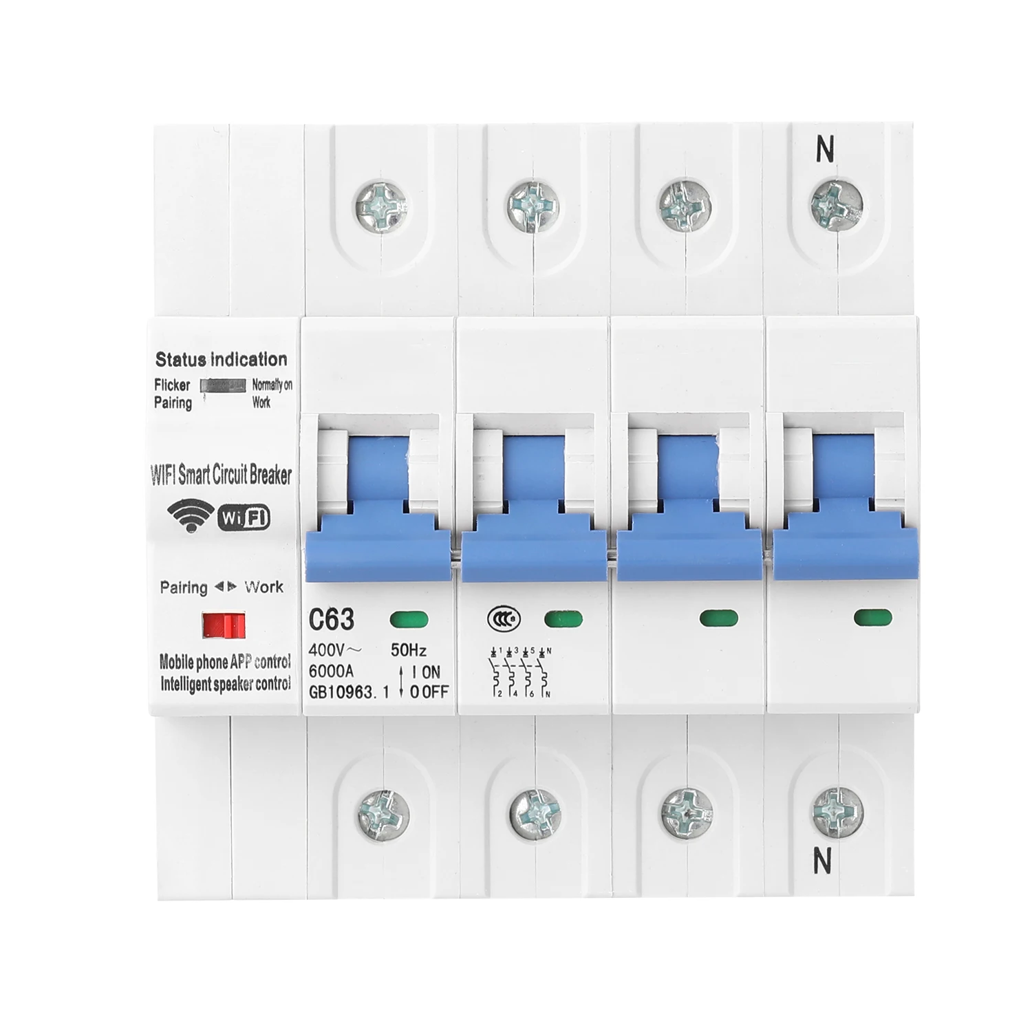 4P WiFi Intelligent Circuit Breaker with Energy Monitoring and Meter Function Compatible for Amazon Alexa and Google home