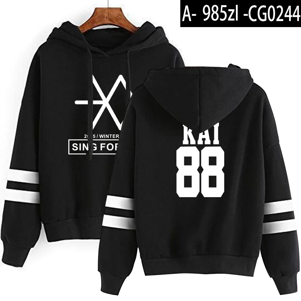 Kpop EXO милый женские худи Harajuku Повседневный Спортивный костюм Свободная Толстовка с капюшоном корейский стиль свободная толстовка с капюшоном женские флисовые толстовки - Цвет: black