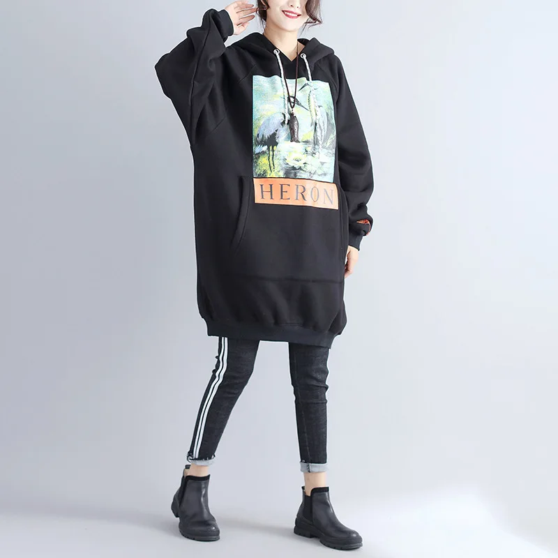 Photo Shoot Brushed And Thick Literature And Art Large Size Loose-Fit Printed Hoodie Limit 61