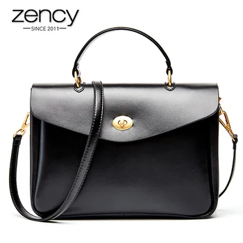 

Zency 100% Genuine Leather Office Lady Briefcase Bag Fashion Women Tote Handbag Classic Black Luxury Crossbody Shoulder Bags