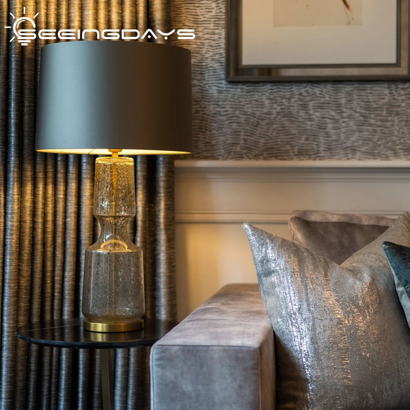 

American Style Black Lampshade Glass Table Lamp For Bedroom Bedside Lamp Luxury Living Room Sample Room Country Hotel Villa