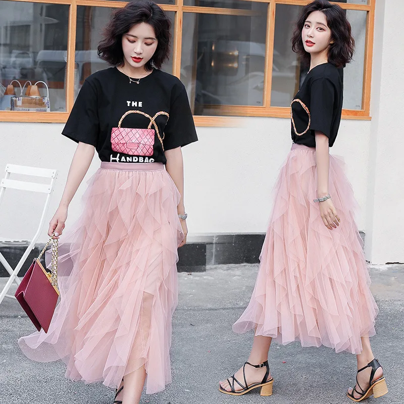 

2019 Summer New Style Solid Color Fashion Elegant Casual Simple Versatile Half-sleeve Shirt Mid-length Trend WOMEN'S Suit