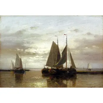 

9 Hand Painted Art Paintings by College Teachers - Fishing In Calm Abraham Hulk Snr ships boat seascape - Oil Painting on Canvas