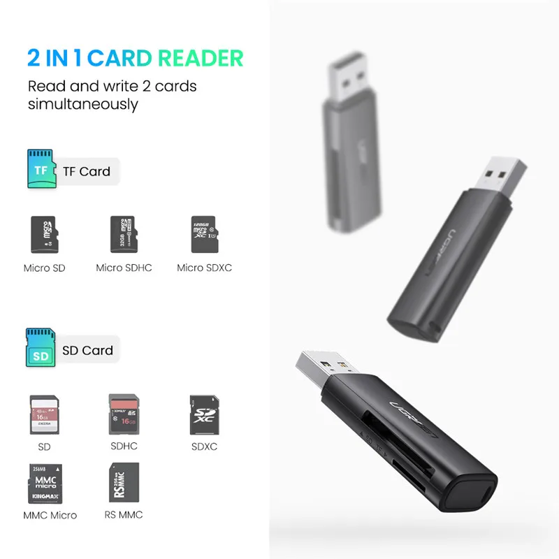 Ugreen кард-ридер USB 3,0 2,0-SD Micro SD TF карта памяти адаптер для ноутбуков Аксессуары мульти смарт-кардридер кард-ридер