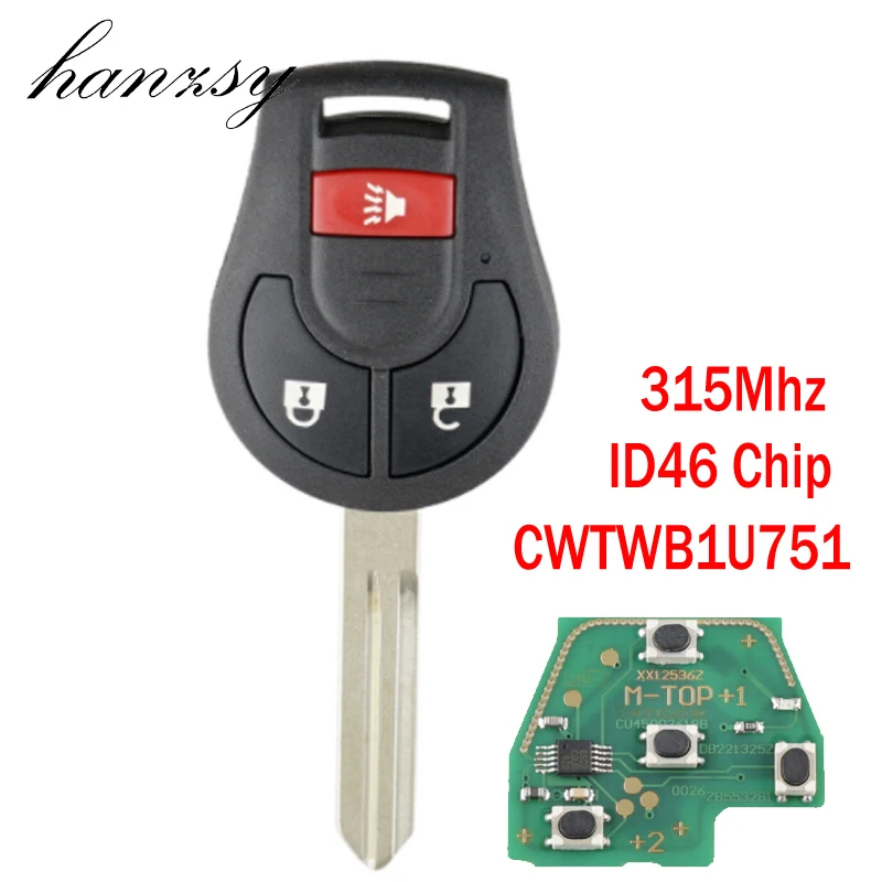 

2+1/3 Buttons 315Mhz Remote key For NISSAN Qashqai Sunny Sylphy Tiida X-Trail Rogue Versa 2008-2016 CWTWB1U751 ID46 Chip