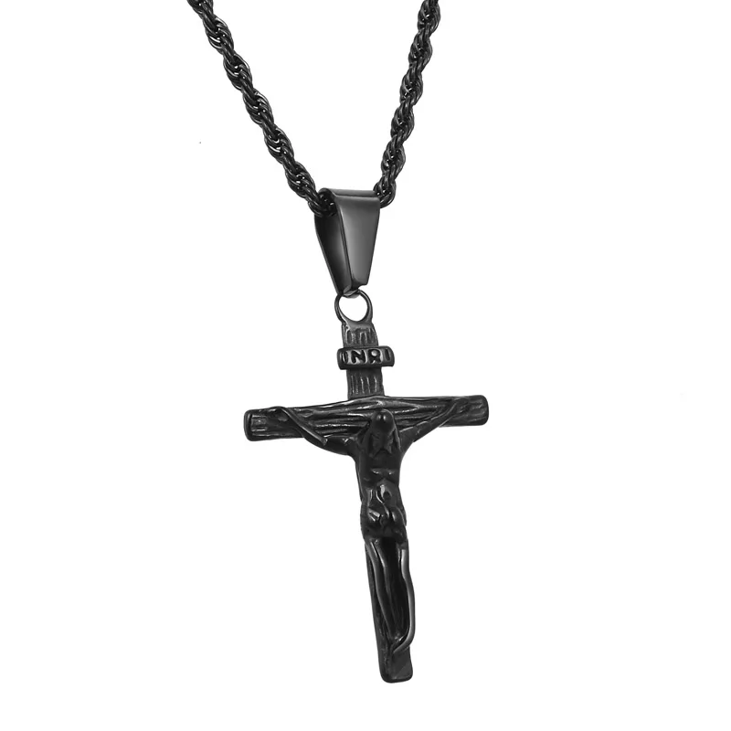 Нержавеющая сталь золото Цвет INRI Jesus частей крест кулон& Цепочки и ожерелья посеребрянное ожерелье для Для мужчин подарок Винтаж ювелирные украшения с христианской символикой
