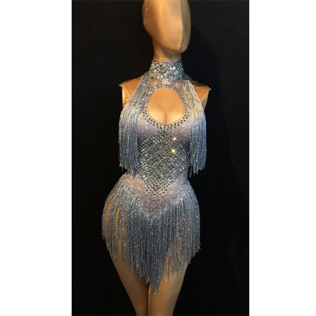 Новинка Beyonce женский комбинезон для ночного клуба спандекс эластичное Серебряное платье с бахромой ГОГО танцевальный костюм для выступлений женский BL2125 - Цвет: Silver