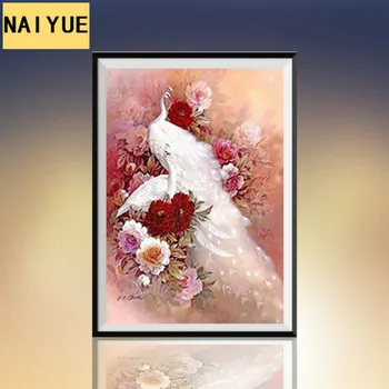 

New Full Paste Round Diamond Diamond Painting White Peacock Cross Stitch Vertical Paste Painting Living Room Decoration Supplies