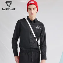 Mark Fairwhale, осенняя повседневная мужская хлопковая однотонная черная рубашка с длинными рукавами и вышивкой, мужские топы 717303012009