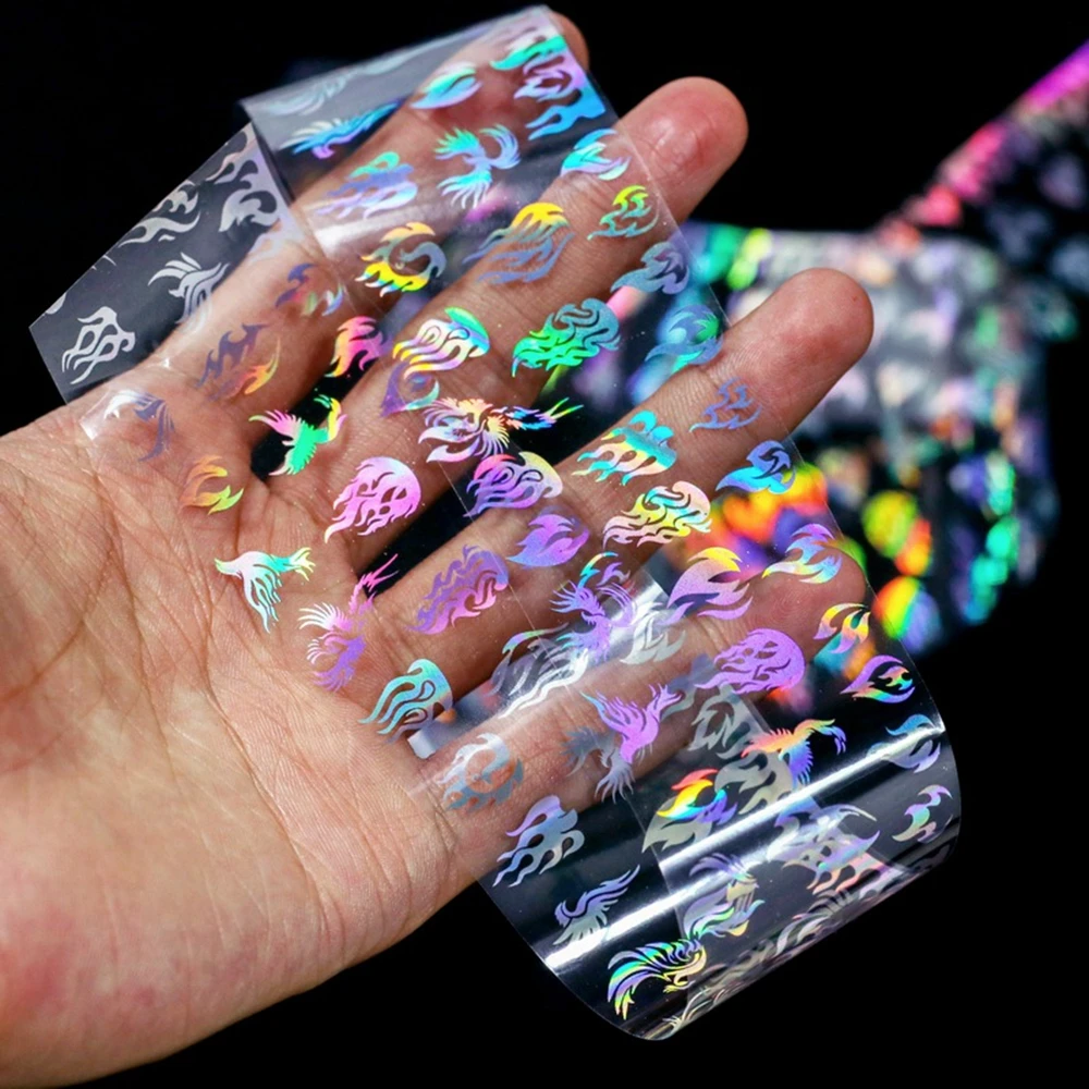 10PCS Nail Transfer Foil Holographic Flower Transfer Geometric Pattern Nails Art Sticker Laser Decals Manicure Decoration Tools