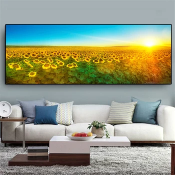 

Sunflower Sunsets Natural Landscape Canvas Painting Posters and Prints Scandinavian Wall Art for Living Room Home Decor Cuadros