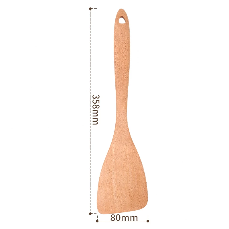 AMINNO 3 pieces Unpainted Wooden Spoon Wood-Shovel Long-handle Natural Solid Wood Non-stick Pan Cooking