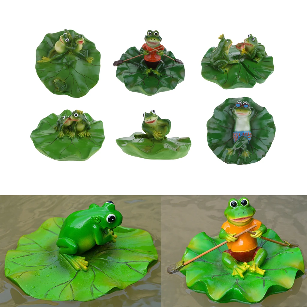 6 Style Pond Lifelike Water Floating Lotus Leaf Ornament Sculpture Frog Bathtub Toys Resin Artificial Animals Home Decor | Дом и сад