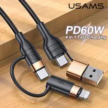 USAMS 60w USB C PD Fast Charger 4 in 1 USB Type C To Type C Lightning Cable for Iphone 12 pro max ipad pro huawei Xiaomi Tablets