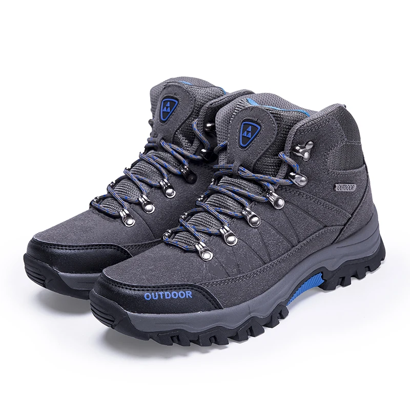 Серый Men Outdoor Wear-resistant Hiking Shoes Waterproof Collision-proof Water-proof Tactical Shoes Thick-bottomed Climbing Shoes - Цвет: Серый