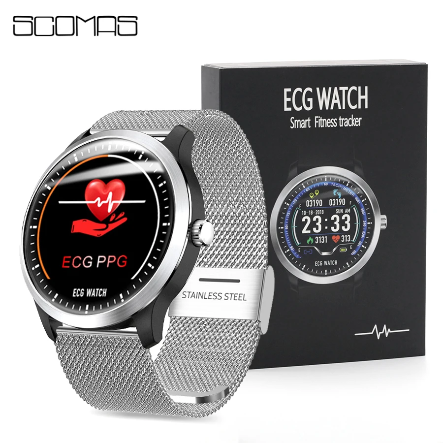 Мужские Смарт часы SCOMAS N58 ECG PPG с круглым IPS дисплеем 1 22 дюйма пульсометром