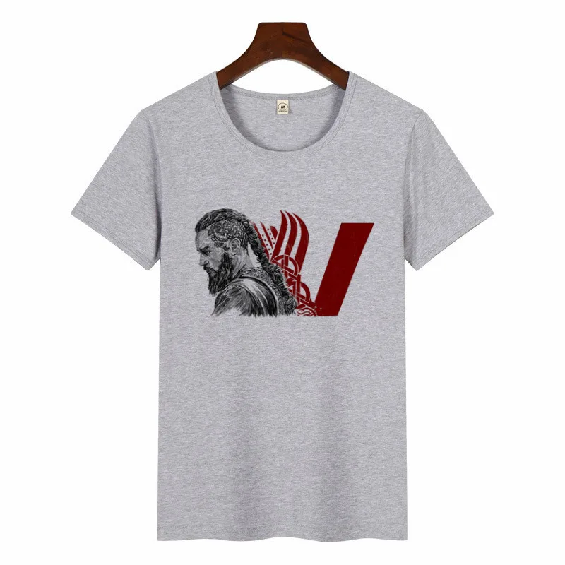 P1909C-grey Новейшие дизайнерские футболки KING Ragnar Lothbrok Vikings Женская майка с коротким рукавом повседневные футболки топ с круглым вырезом Футболка - Цвет: P1909C-grey