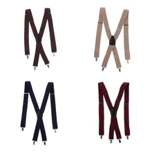 Модные регулируемые и эластичные однотонные мужские подтяжки с металлическими зажимами