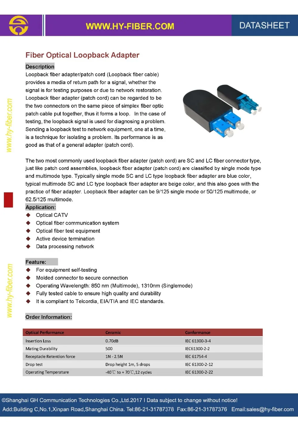 Fiber Optical Loopback Adapter