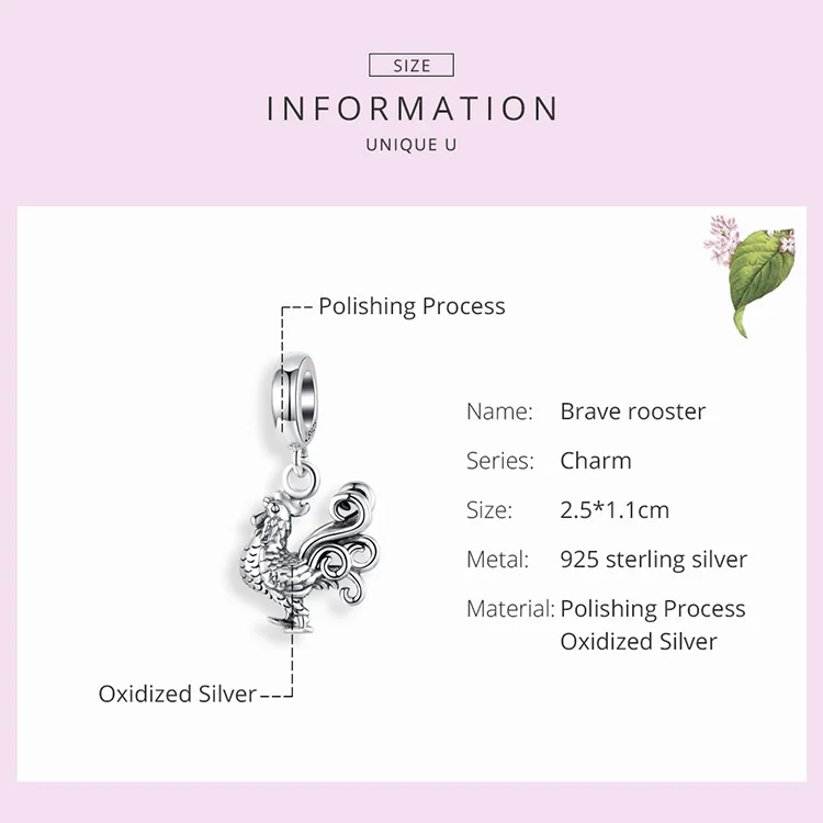 Подходит для браслета Pandora, 925 пробы, серебряный, кружащий петух, амулеты, сделай сам, S925, милый петух, бусы в виде курицы, Европа, изготовление ювелирных изделий