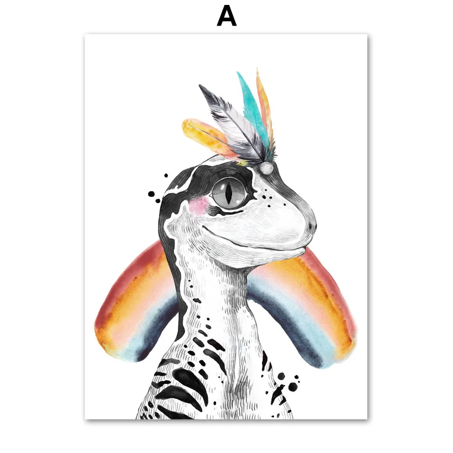 Rainbow-Feather-Baby-Dinosaur-Graph-Wall-Art-Canvas-Painting-Nordic-Posters-And-Prints-Wall-Pictures-For (3)