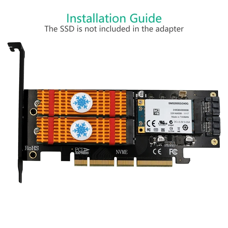 3 в 1 PCI-E 4X к SATA SSD M.2 NGFF NVME и SATA3 адаптер конвертер карта с радиатором