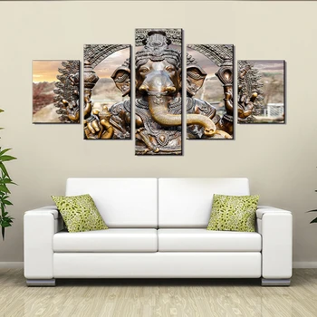 

5 panel canvas painting hindu poster wall art canvas print ganesha picture modular paintings on the wall decoration living room