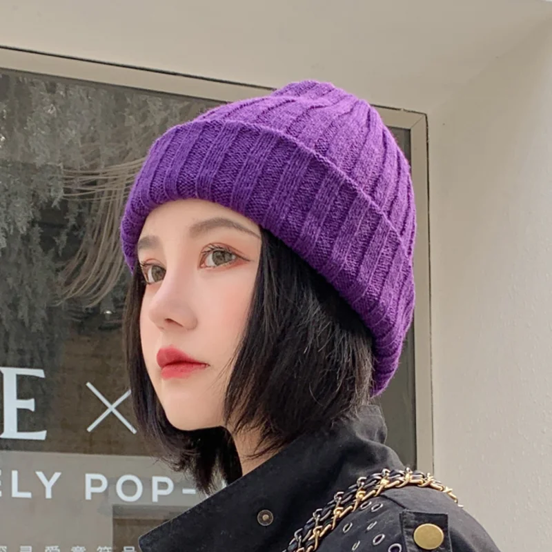 Женская однотонная Повседневная теплая вязаная шапка Skullies Beanies шапки бини женский корейский стиль Элегантный Красивая осенне-зимняя модная шапка