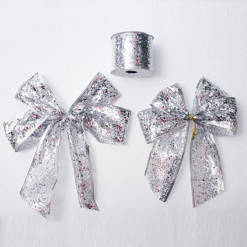 Christmas Decorations 9pc/set Ribbon Trim Satin Grosgrain Gold Red Elk Plaid Webbing Tree Decor DIY Bowknot Gift Wrapping Strap