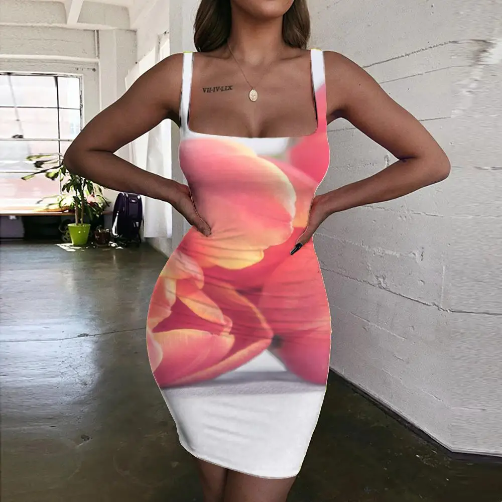 

KYKU Flowers Dress Women Floral Vestido Sexy Cute Halter Sleeveless Street 3d Print Womens Clothing Club New Boho Fashion
