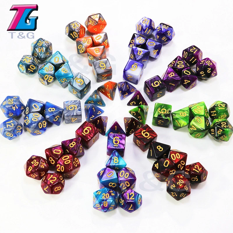 D& D 2-Цвета кости комплекты Высокое качество игровые фишки с золотым цифры 7 шт./компл
