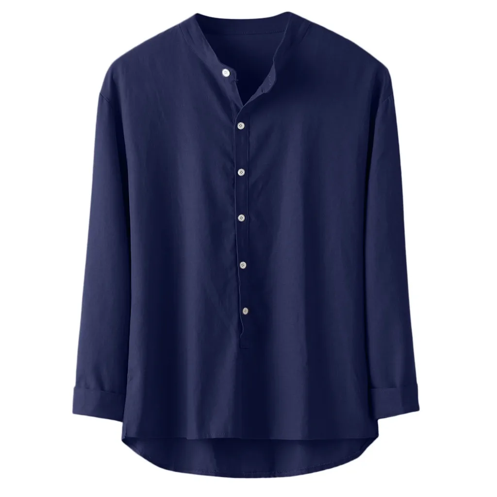 Модные мужские рубашки camisa Осенняя блуза с длинными рукавами Топ Повседневная льняная и хлопковая рубашка с отложным воротником мужская camisa masculina