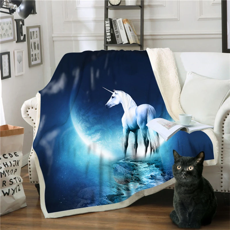 

Christmas Decorations for Home 3D Printing Unicorn Figure Series Double Thickening Nap Blanket Sherpa Blanket Throw Blanket